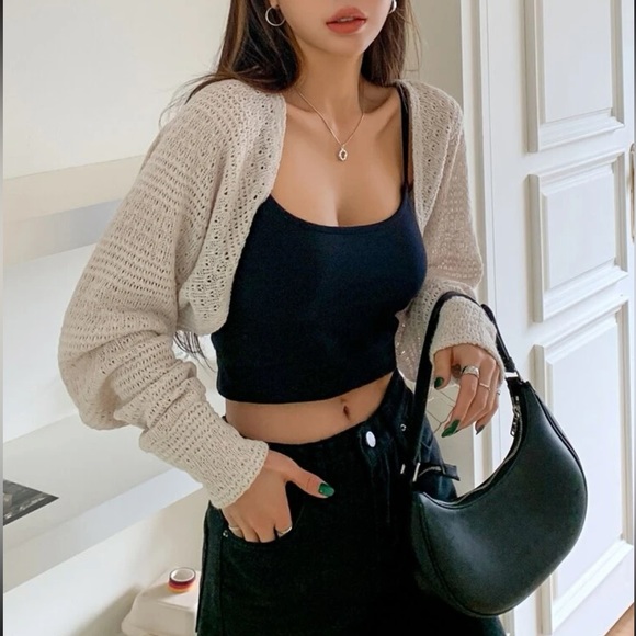 Apricot Knit Cropped Cardigan - Picture 2 of 3